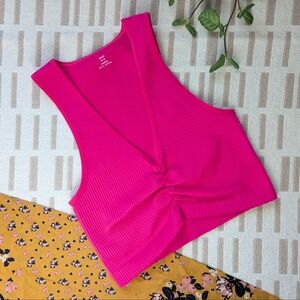 aerie | Ribbed Plunge Ruched Top | Hot Pink